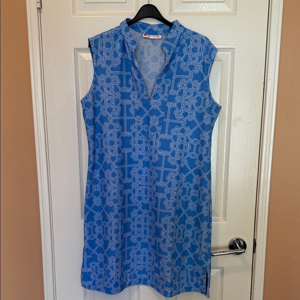 Jude Connally Blue and White Geometric Tunic